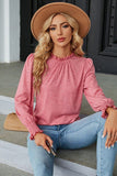 Women Flounce Ruffle Neck Smocked Cuff Blouse_Cwtstl0356