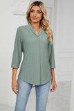 Women Eyelet Collared 3/4 Sleeved Blouse Top_Cwtstl0357