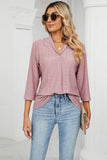 Women Eyelet Collared 3/4 Sleeved Blouse Top_Cwtstl0357