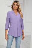 Women Eyelet Collared 3/4 Sleeved Blouse Top_Cwtstl0357