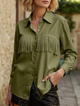 WOMEN TASSEL DETAILED BUTTON UP BLOUSE SHIRTS