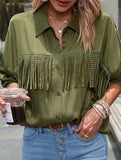 WOMEN TASSEL DETAILED BUTTON UP BLOUSE SHIRTS