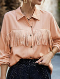 WOMEN TASSEL DETAILED BUTTON UP BLOUSE SHIRTS