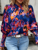 WOMEN FITTED SMOCK CUFF MARBLE PRINTING BLOUSE