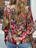 WOMEN FITTED SMOCK CUFF MARBLE PRINTING BLOUSE