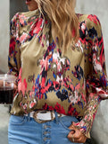 WOMEN FITTED SMOCK CUFF MARBLE PRINTING BLOUSE