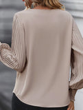 WOMEN V NECK SPLICE PLEATED SHIRT