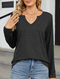 V-neck color cotton long sleeve loose T-shirt