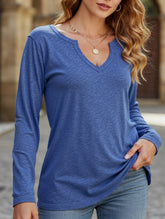 V-neck color cotton long sleeve loose T-shirt