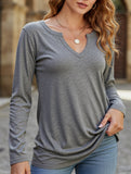 V-neck color cotton long sleeve loose T-shirt