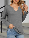 V-neck color cotton long sleeve loose T-shirt