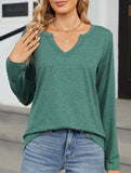 V-neck color cotton long sleeve loose T-shirt