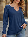 V-neck color cotton long sleeve loose T-shirt