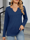 V-neck color cotton long sleeve loose T-shirt