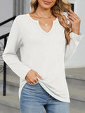 V-neck color cotton long sleeve loose T-shirt