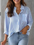 STRIPED BAGGY LAPEL LONG-SLEEVED BUTTON-UP SHIRT