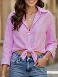 STRIPED BAGGY LAPEL LONG-SLEEVED BUTTON-UP SHIRT