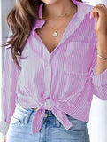 STRIPED BAGGY LAPEL LONG-SLEEVED BUTTON-UP SHIRT