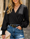 V-neck with lantern sleeves temperament shirt