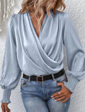 V-neck with lantern sleeves temperament shirt