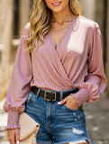 V-neck with lantern sleeves temperament shirt
