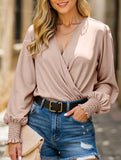 V-neck with lantern sleeves temperament shirt