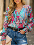 V-neck with lantern sleeves temperament shirt