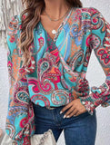 V-neck with lantern sleeves temperament shirt