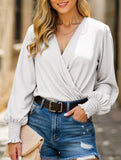 V-neck with lantern sleeves temperament shirt