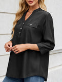 V-neck half-breasted casual imitation denim shirt