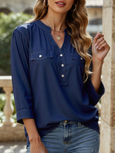 V-neck half-breasted casual imitation denim shirt