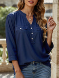 V-neck half-breasted casual imitation denim shirt