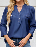 V-neck half-breasted casual imitation denim shirt