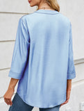 V-neck half-breasted casual imitation denim shirt