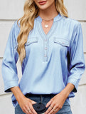 V-neck half-breasted casual imitation denim shirt