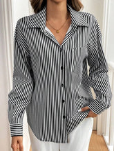 A striped printed long-sleeved shirt with a bow