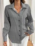 A striped printed long-sleeved shirt with a bow