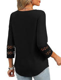 Solid color V-neck lace-trimmed top for women