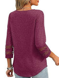 Solid color V-neck lace-trimmed top for women