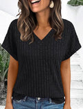 Solid color V-neck casual versatile women's top