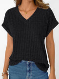 Solid color V-neck casual versatile women's top