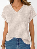 Solid color V-neck casual versatile women's top