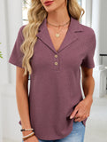 Women's lapel waffle knit casual short-sleeved top