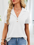 Women's lapel waffle knit casual short-sleeved top