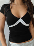 Spicy Lace Short-Sleeve Vest Top/T-Shirt for Women
