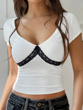 Spicy Lace Short-Sleeve Vest Top/T-Shirt for Women