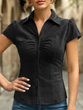 Sexy solid color short-sleeved shirt for women
