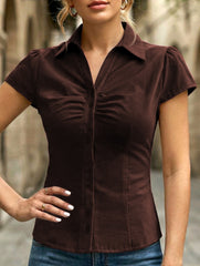 Sexy solid color short-sleeved shirt for women