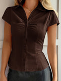 Sexy solid color short-sleeved shirt for women