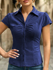Sexy solid color short-sleeved shirt for women